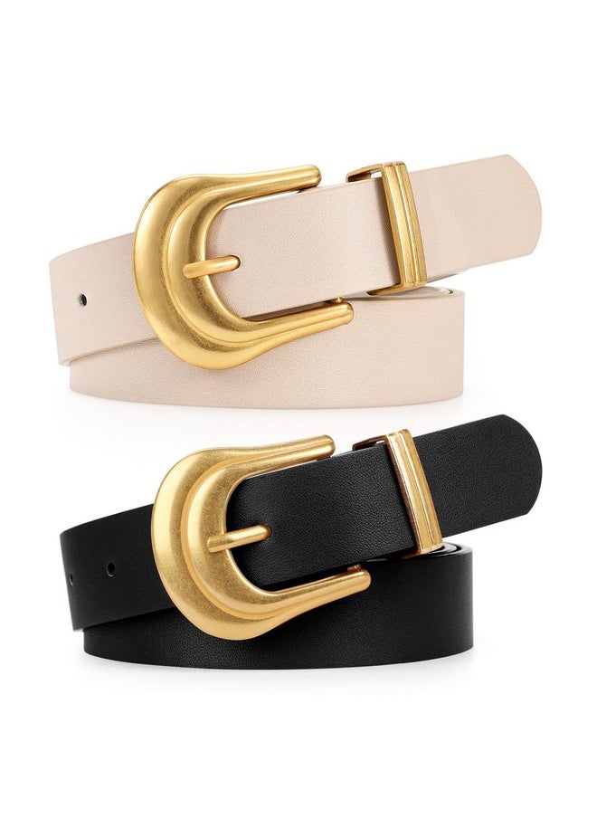 LEACOOLKEY - 2 Pack Women'S Leather Belts For Jeans Western Belt Ladies Wsit Belt With Gold Silver Buckle - Image 1