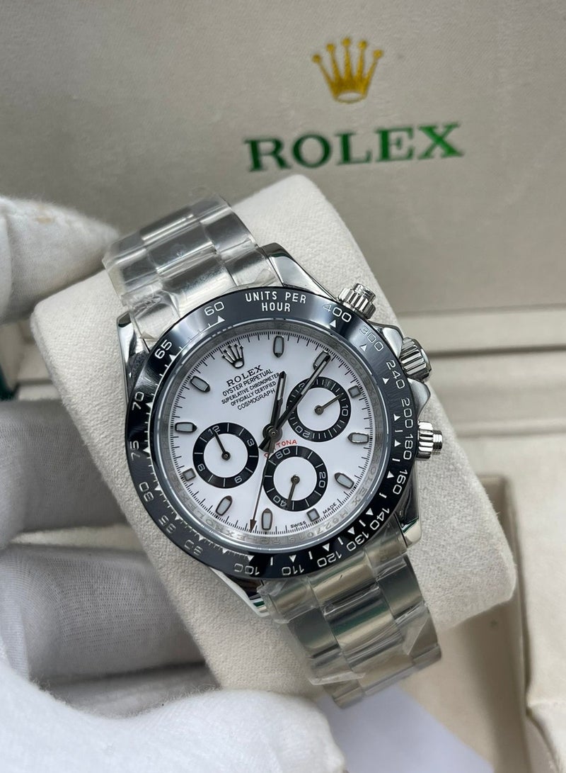 Rolex Men's automatic steel watch with black and white dial 