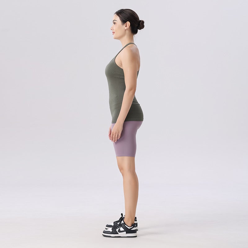Slim-fit Long Rib Vest with Chest Pad Women''s Seamless Breathable I-shaped Vest Quick-drying Fitness Sling - Image 4