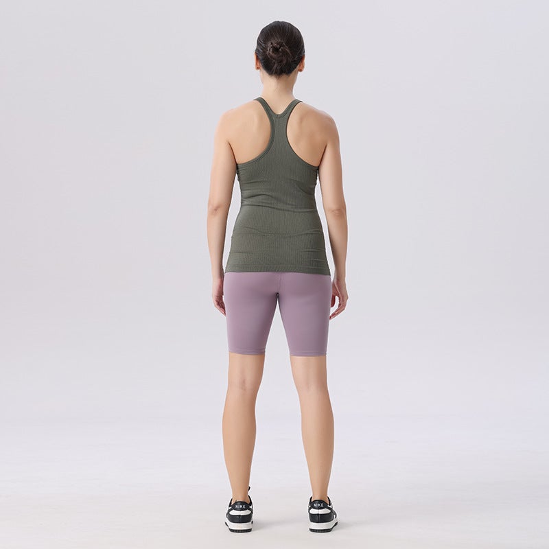 Slim-fit Long Rib Vest with Chest Pad Women''s Seamless Breathable I-shaped Vest Quick-drying Fitness Sling - Image 5