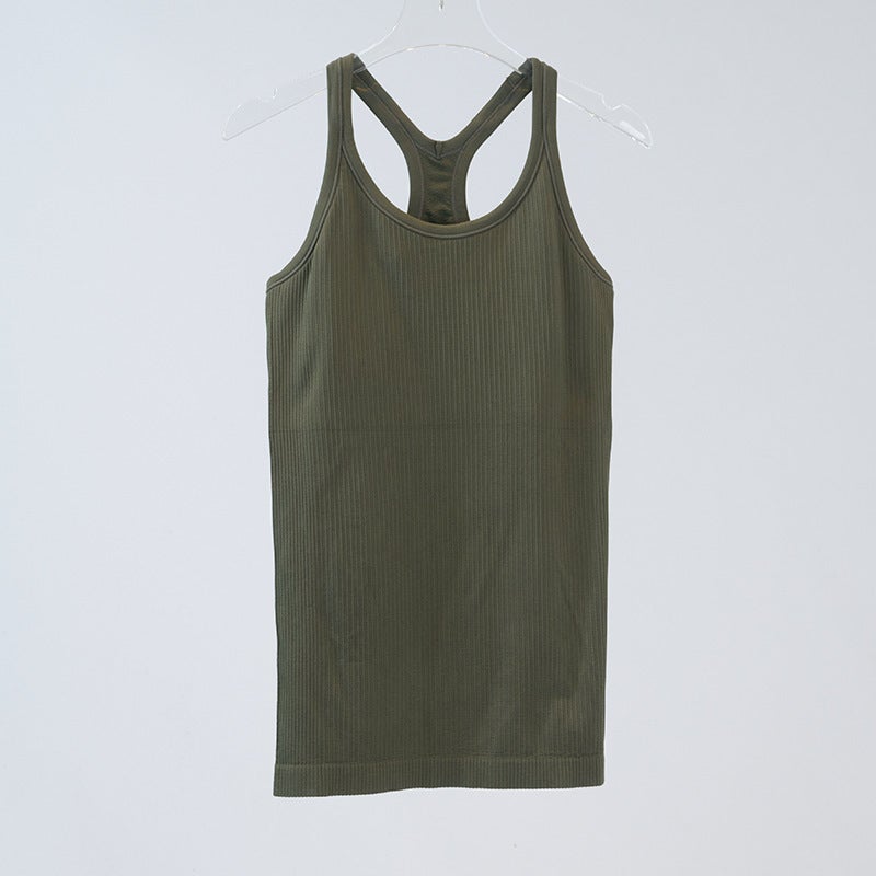 Slim-fit Long Rib Vest with Chest Pad Women''s Seamless Breathable I-shaped Vest Quick-drying Fitness Sling - Image 1