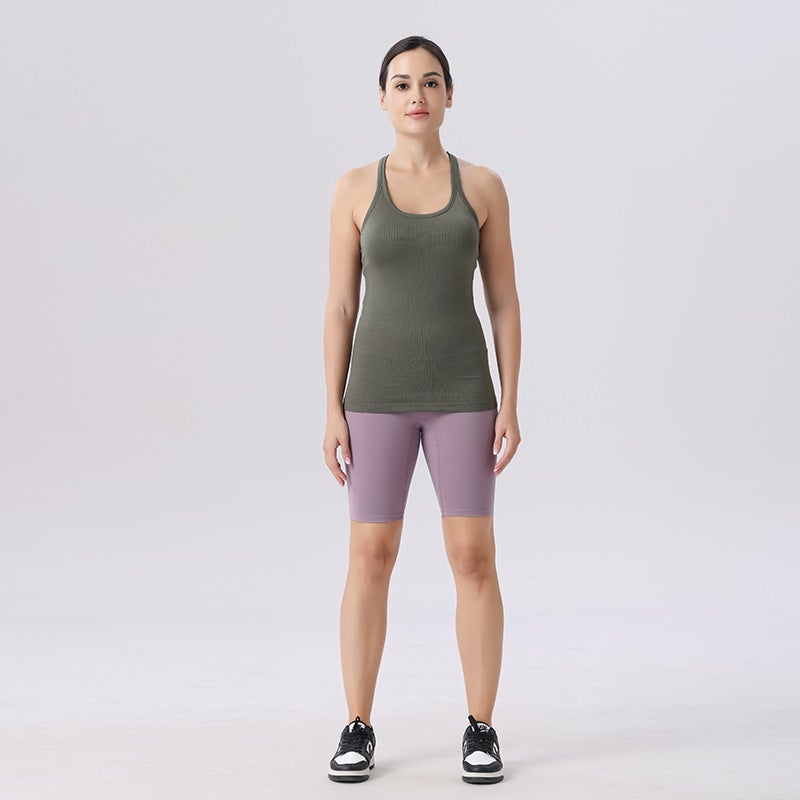 Slim-fit Long Rib Vest with Chest Pad Women''s Seamless Breathable I-shaped Vest Quick-drying Fitness Sling - Image 3