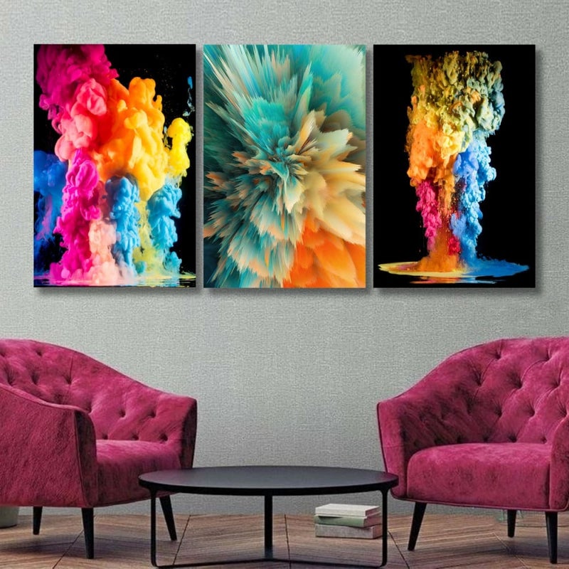 Marktna Three modern-designed canvas panels with a hollow frame, measuring (90×40), three pieces - Image 1