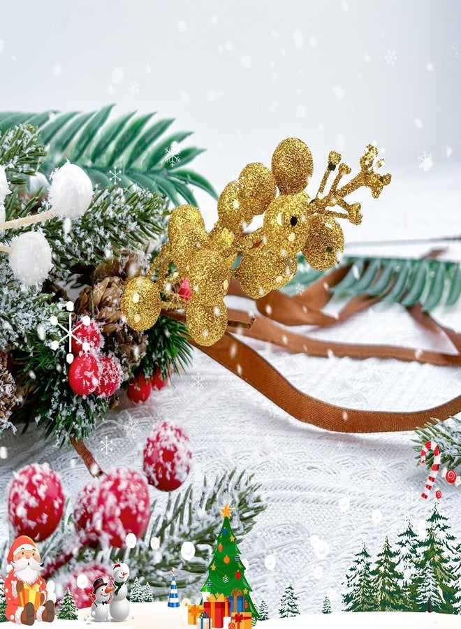 LEBERY 14Pcs Gold Christmas Glitter Berries Stems Christmas Tree Picks 7.8 Inch Artificial Christmas Picks Stems Faux Holly Berry Branches for Christmas Tree Ornament DIY Crafts Wreath Holiday and Home Decor - Image 2