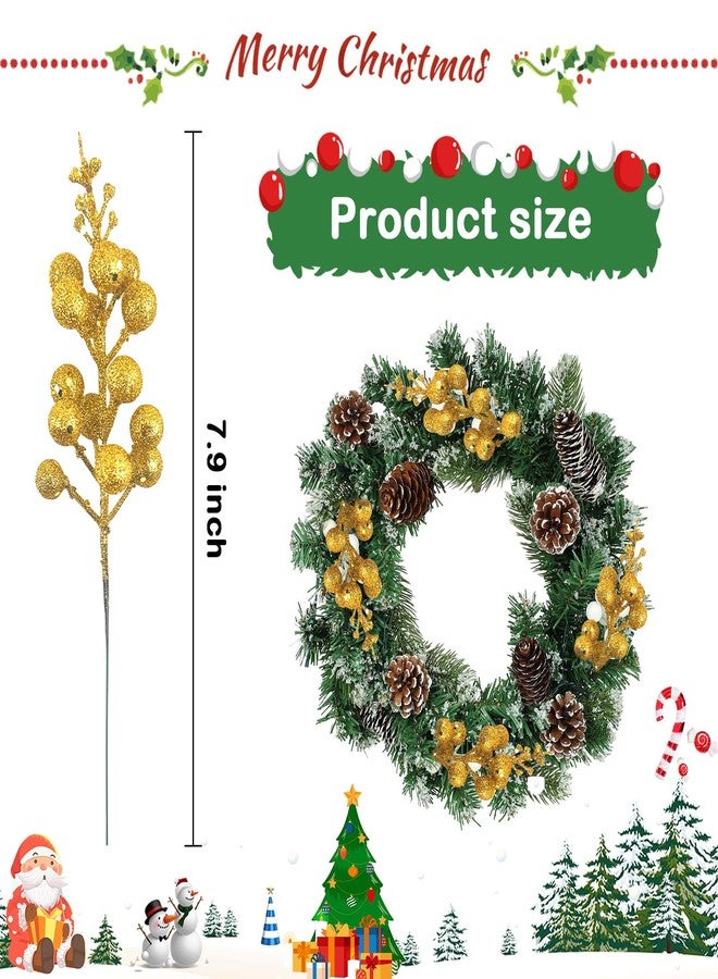 LEBERY 14Pcs Gold Christmas Glitter Berries Stems Christmas Tree Picks 7.8 Inch Artificial Christmas Picks Stems Faux Holly Berry Branches for Christmas Tree Ornament DIY Crafts Wreath Holiday and Home Decor - Image 4