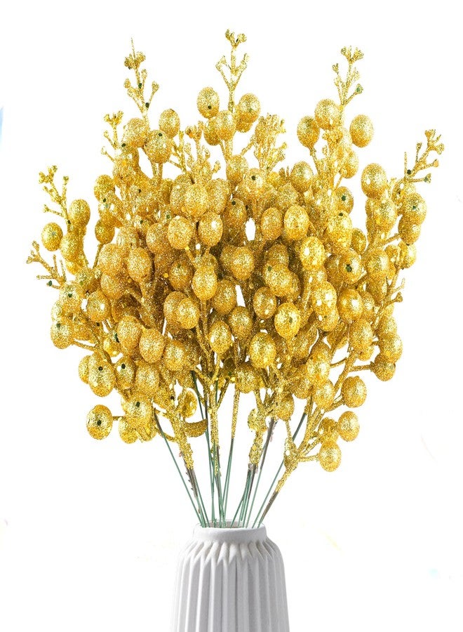 LEBERY 14Pcs Gold Christmas Glitter Berries Stems Christmas Tree Picks 7.8 Inch Artificial Christmas Picks Stems Faux Holly Berry Branches for Christmas Tree Ornament DIY Crafts Wreath Holiday and Home Decor - Image 1