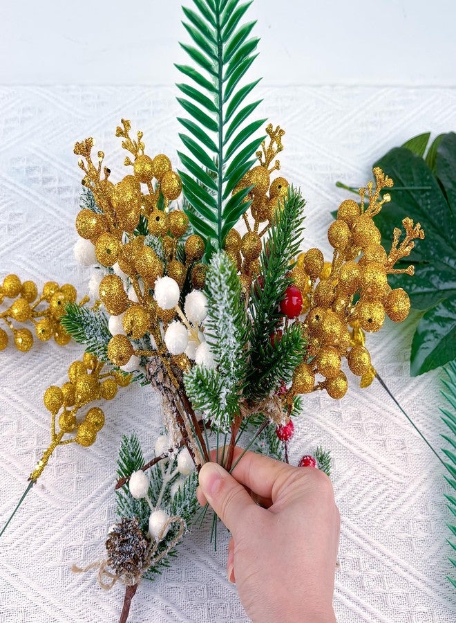 LEBERY 14Pcs Gold Christmas Glitter Berries Stems Christmas Tree Picks 7.8 Inch Artificial Christmas Picks Stems Faux Holly Berry Branches for Christmas Tree Ornament DIY Crafts Wreath Holiday and Home Decor - Image 3