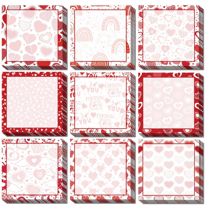 Denylo pro 9 Pieces Heart Sticky Notes Valentine Heart Sticky Notes Self-Adhesive Valentine Sticky Note Pads Sticky for School Office Home Supplies Students Teachers Presents - Image 1