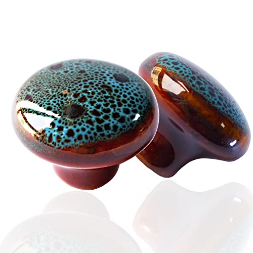 Perphin Vintage Round Cabinet Knobs Glazed Ceramic Round Knobs for Dresser Drawer Antique Drawer Pull for Home Decor Door Handles 20 Pack Vintage Blue - Image 1