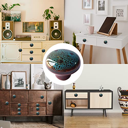 Perphin Vintage Round Cabinet Knobs Glazed Ceramic Round Knobs for Dresser Drawer Antique Drawer Pull for Home Decor Door Handles 20 Pack Vintage Blue - Image 3