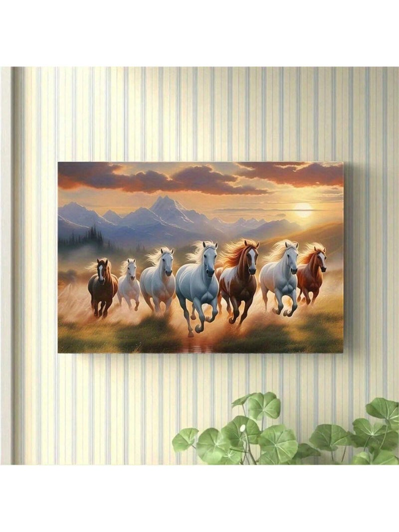 لوحات جداريه بإطار مقاس  60×40 سم بتصميم خيول تركض في منظر طبيعي عند الغروب - Image 2