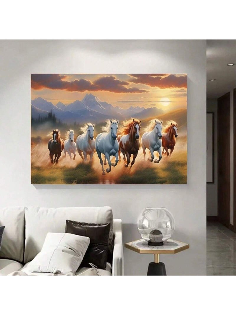 لوحات جداريه بإطار مقاس  60×40 سم بتصميم خيول تركض في منظر طبيعي عند الغروب - Image 1