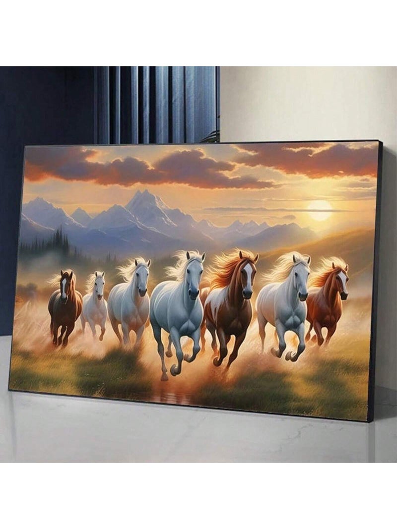 لوحات جداريه بإطار مقاس  60×40 سم بتصميم خيول تركض في منظر طبيعي عند الغروب - Image 4