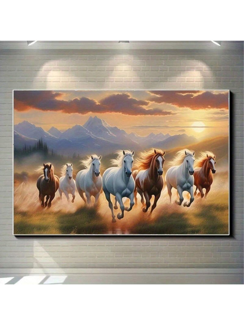 لوحات جداريه بإطار مقاس  60×40 سم بتصميم خيول تركض في منظر طبيعي عند الغروب - Image 3