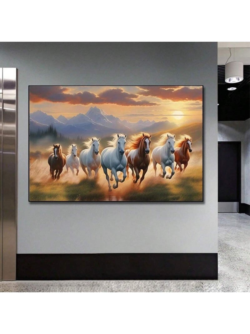 لوحات جداريه بإطار مقاس  60×40 سم بتصميم خيول تركض في منظر طبيعي عند الغروب - Image 5