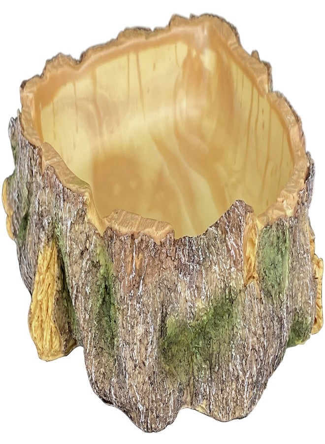 Komodo Polyresin Wood Corner Bowl Large Food & Water Dish | Realistic Tree Trunk Design | Non-Porous Interior is Easy to Clean | Corner Design Saves Space in Tank | Measures 7 x 7 x 1.75