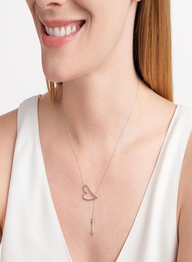 مورجان آند بايدج قلادة مورغان آند بيج من الفضة الإسترليني عيار 925 مطلية بالروديوم، مرصعة بالزركونيا المكعبة، بتصميم قلب مفتوح وسهم على شكل حرف Y، للنساء - قلادة فضية إسترليني رقيقة للنساء، مجوهرات لها، 16.5 بوصة + 2 بوصة - Image 2