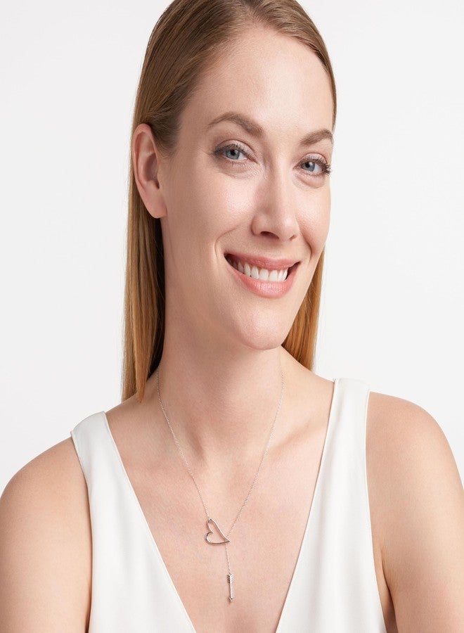 مورجان آند بايدج قلادة مورغان آند بيج من الفضة الإسترليني عيار 925 مطلية بالروديوم، مرصعة بالزركونيا المكعبة، بتصميم قلب مفتوح وسهم على شكل حرف Y، للنساء - قلادة فضية إسترليني رقيقة للنساء، مجوهرات لها، 16.5 بوصة + 2 بوصة - Image 4