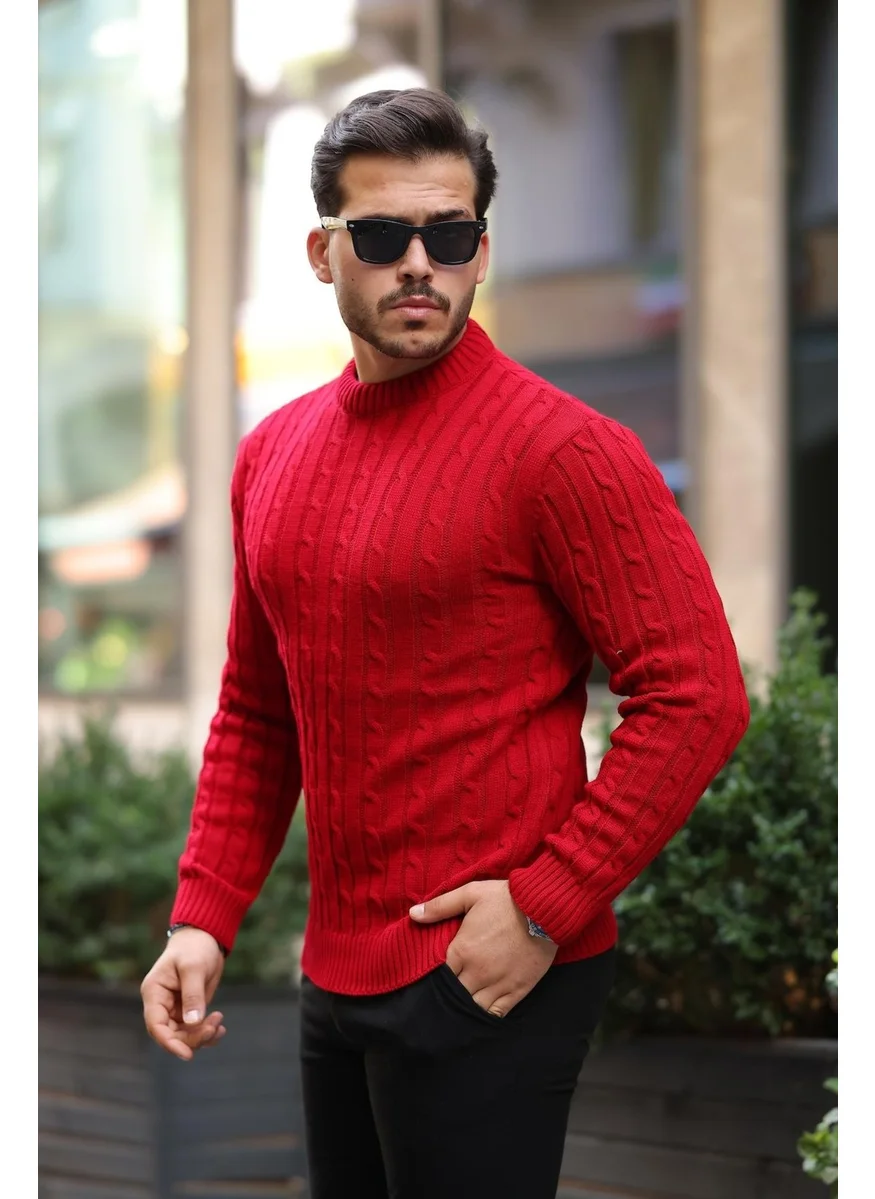 Valiberta Hair Knitted Crew Neck Men's Knitwear Sweater - Red