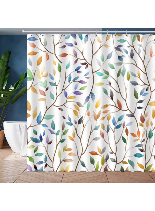 JWXCBIM Boho Leaf Floral Shower Curtain, Spring Summer Modern Colorful Botanical Leaves Bohemian Fabric Shower Curtain Set with 12 Hooks, Bathroom Accessories Decor Cloth Curtain 72x72 Inches - Image 1