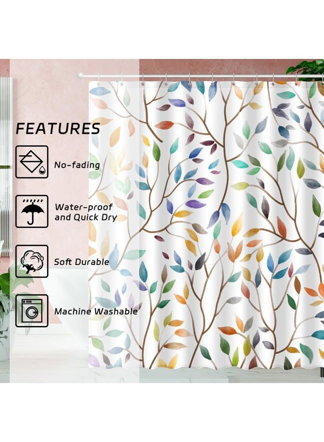 JWXCBIM Boho Leaf Floral Shower Curtain, Spring Summer Modern Colorful Botanical Leaves Bohemian Fabric Shower Curtain Set with 12 Hooks, Bathroom Accessories Decor Cloth Curtain 72x72 Inches - Image 5