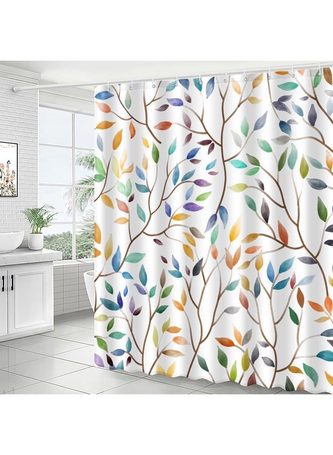 JWXCBIM Boho Leaf Floral Shower Curtain, Spring Summer Modern Colorful Botanical Leaves Bohemian Fabric Shower Curtain Set with 12 Hooks, Bathroom Accessories Decor Cloth Curtain 72x72 Inches - Image 2