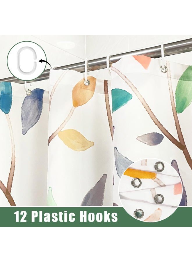 JWXCBIM Boho Leaf Floral Shower Curtain, Spring Summer Modern Colorful Botanical Leaves Bohemian Fabric Shower Curtain Set with 12 Hooks, Bathroom Accessories Decor Cloth Curtain 72x72 Inches - Image 3