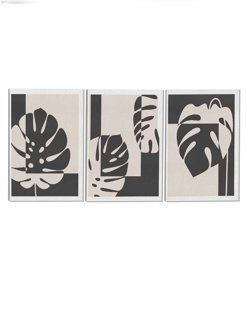 لوحة طقم من ٣ لوحات كانفاس على إطار خشبي تصميم أوراق أشجار استوائية للمنزل غرفة المعيشة المكتب الديكور - Image 4