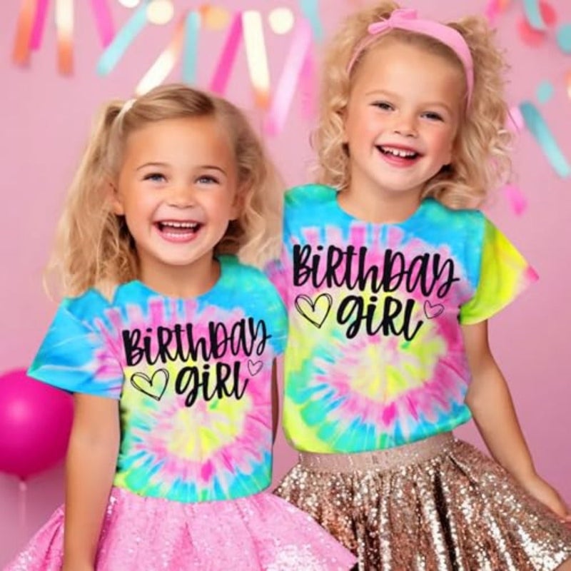 BOUTIKOME عيد ميلاد فتاة قميص طفل الفتيات التعادل صبغ تي شيرت عيد ميلاد الزي تيشيرت صيفي B-Day هدية حفلة علوية 1-10 سنة - Image 4