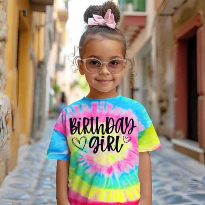 BOUTIKOME عيد ميلاد فتاة قميص طفل الفتيات التعادل صبغ تي شيرت عيد ميلاد الزي تيشيرت صيفي B-Day هدية حفلة علوية 1-10 سنة - Image 3