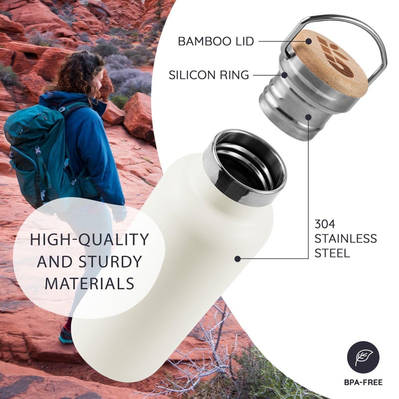 Bambaw Insulated Water Bottle 1l, White Water Bottle, Stainless Steel Water Bottle, Leakproof Double Wall â€“ Polar White - Image 2
