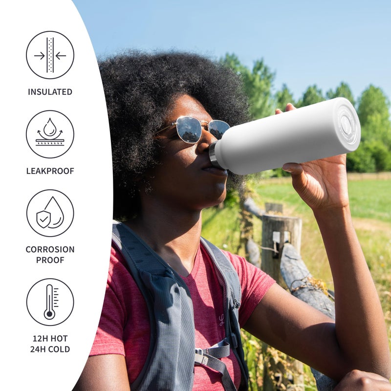 Bambaw Insulated Water Bottle 1l, White Water Bottle, Stainless Steel Water Bottle, Leakproof Double Wall â€“ Polar White - Image 3