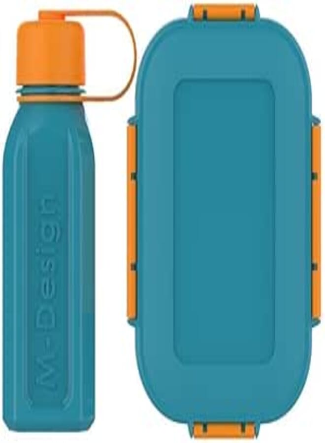 M-Design Lunch Box with Bottle, 1.1 Litre/500 ml Capacity, Teal/Orange