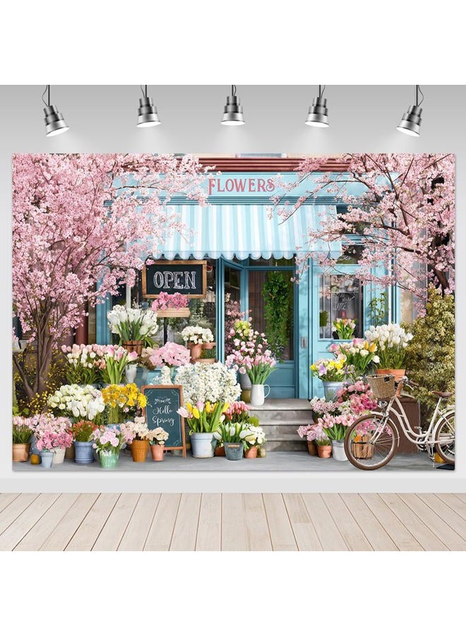 Mocsicka Spring Flowers Backdrop Pink Floral Flower Shops Party Wall Picture Decorations Vintage Photography Background Party Supplies Photo Studio Props (Pink, 7x5ft(82"x60")) - Image 1