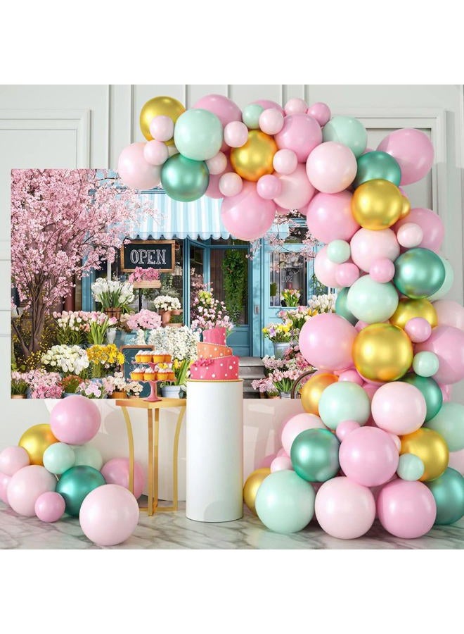 Mocsicka Spring Flowers Backdrop Pink Floral Flower Shops Party Wall Picture Decorations Vintage Photography Background Party Supplies Photo Studio Props (Pink, 7x5ft(82"x60")) - Image 5