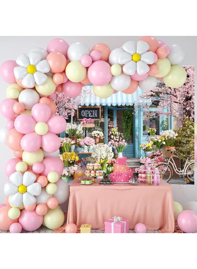 Mocsicka Spring Flowers Backdrop Pink Floral Flower Shops Party Wall Picture Decorations Vintage Photography Background Party Supplies Photo Studio Props (Pink, 7x5ft(82"x60")) - Image 4