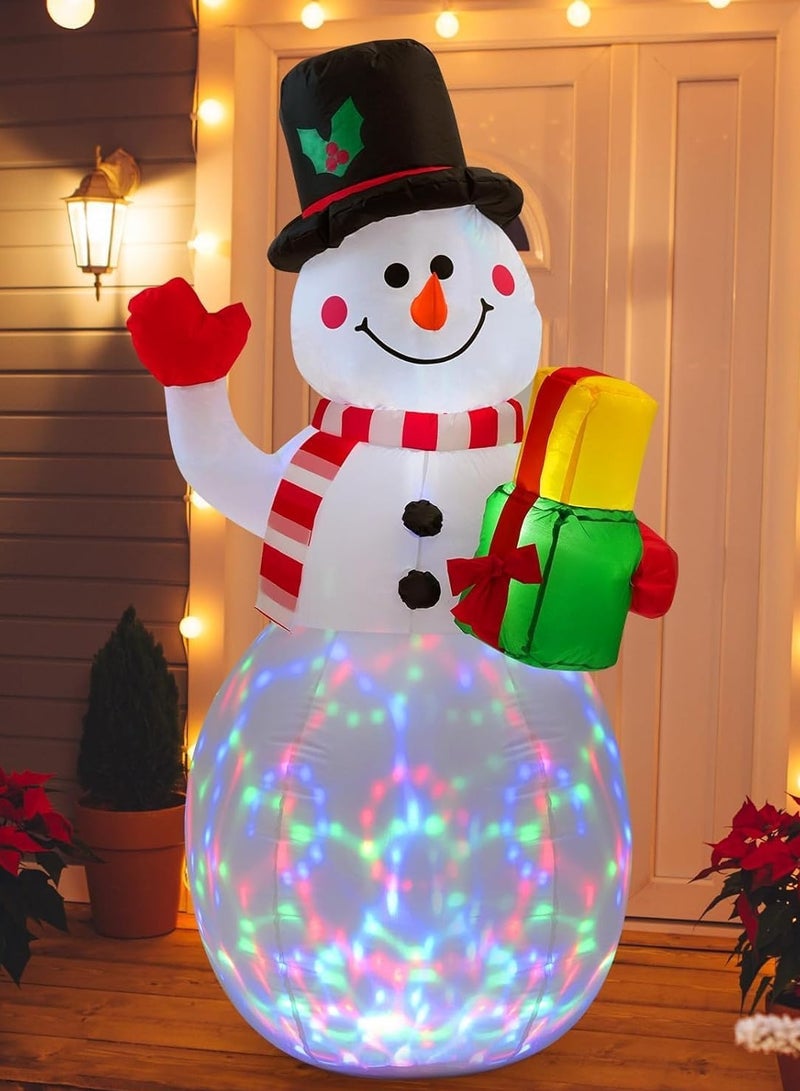 تابيت ديكورات خارجية قابلة للنفخ على شكل رجل ثلج بطول 5 أقدام، ديكور فناء قابل للنفخ مع ضوء LED دوار وقبعة سحرية، ديكورات عيد الميلاد للحديقة والفناء والحفلات وهدايا عيد الميلاد - Image 1