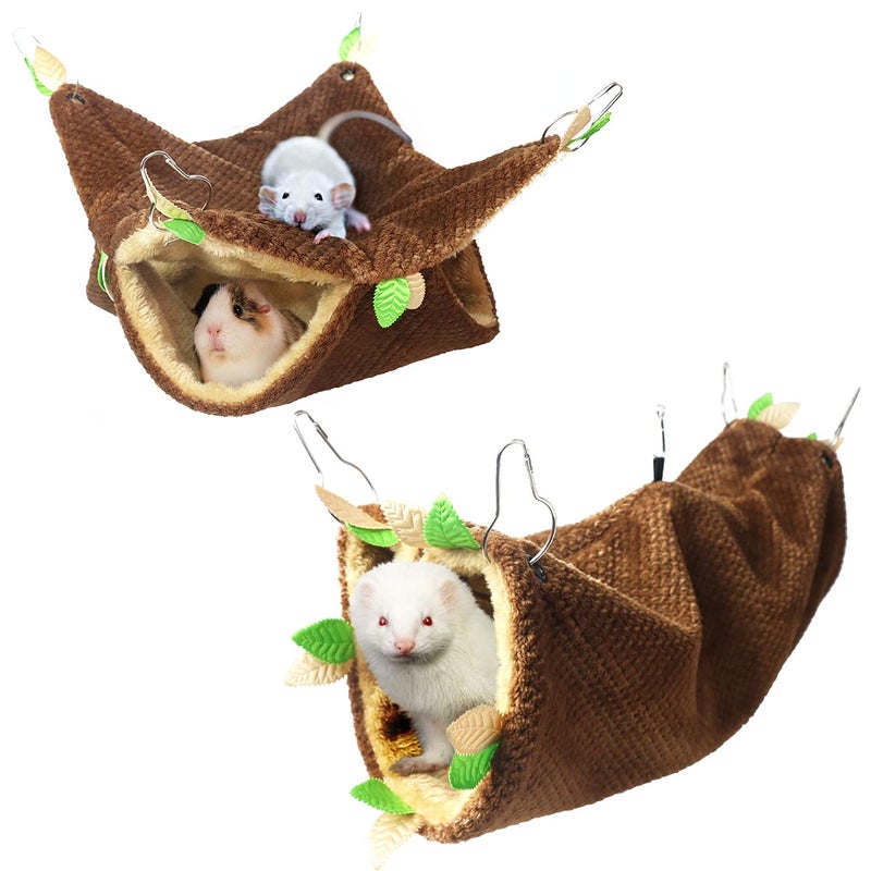 LEFTSTARER Guinea Pig Ferret Rat Hammock Toy Small Animal Cage Accessories Hideout Tunnel & Bunkbed Hammock for Rat Ferret Guinea Pig Hamster Sugar Glider Chinchilla, 1.Forest Hammock Set - Image 1