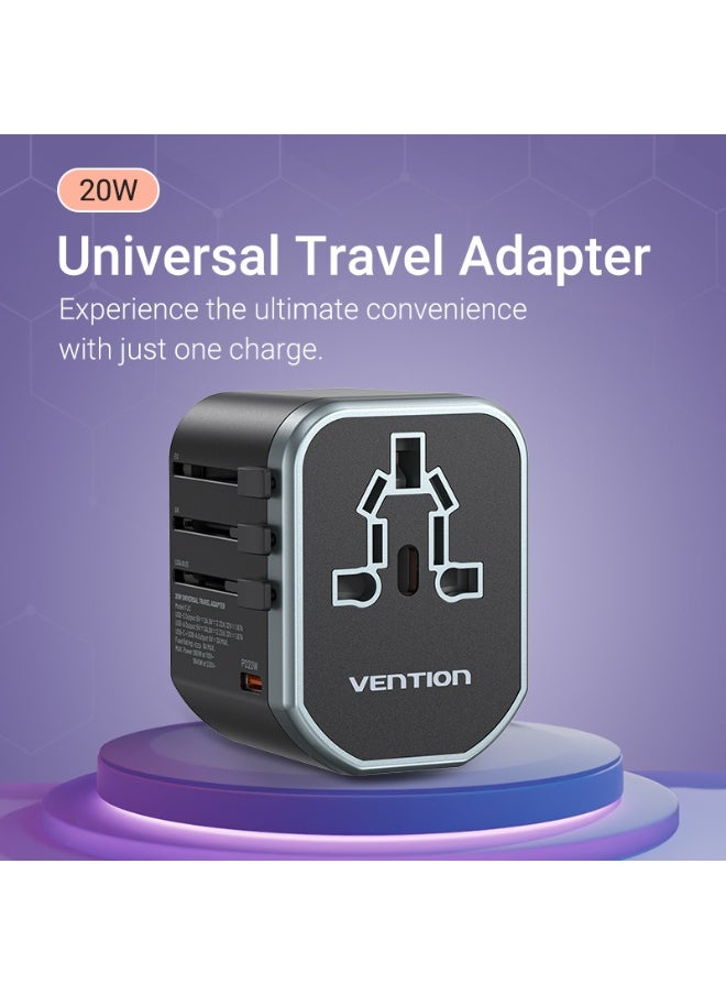 فينشن محول سفر عالمي VENTION بثلاثة منافذ USB (C + A + A) (20 واط/18 واط/18 واط) أسود، رقم الموديل FJCB0  - Image 2