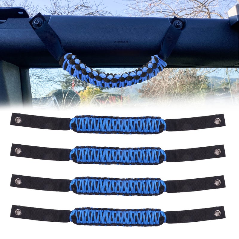 BESTAOO Roll Bar Grab Handles Paracord Grip Handle for Ford Bronco Accessories 2021 2022 2023 2024 2025 2 Door 4 Door, 4 Pack (Blue) - Image 1