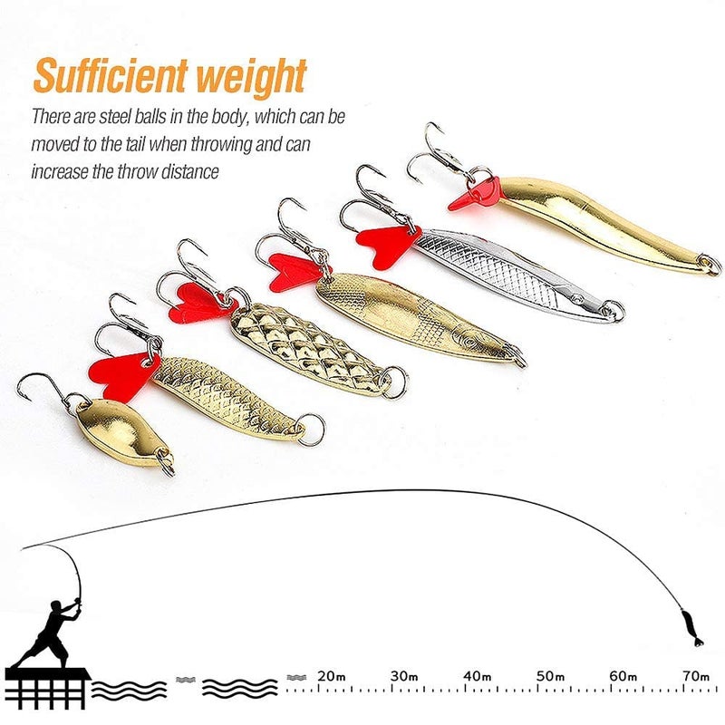 DONQL Spoon Fishing Lures, 20pcs Metal Fishing Spoon Lures Hard Baits Saltwater Fishing Lures Spinner Baits Fish Treble Hooks Tackle Salmon Bass (Set B) - Image 2