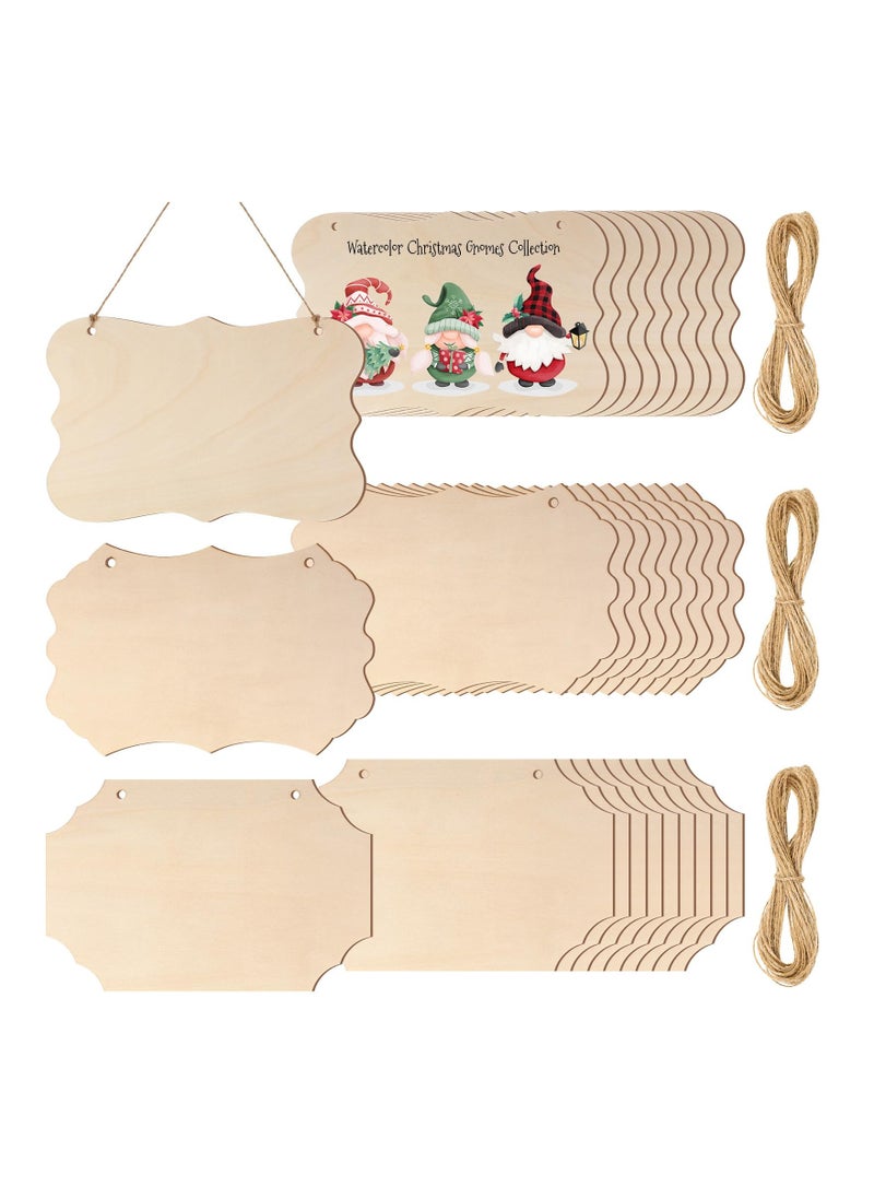 SYOSI - 30 Pcs Unfinished Hanging Wood Sign Blank Wood Blanks for Crafts Wooden Plaque for Crafts Wood Hanging Sign Blank Rectangle Sign Slices Banner Ornament for DIY Painting Writing 9 x 5.91 Inch - Image 1