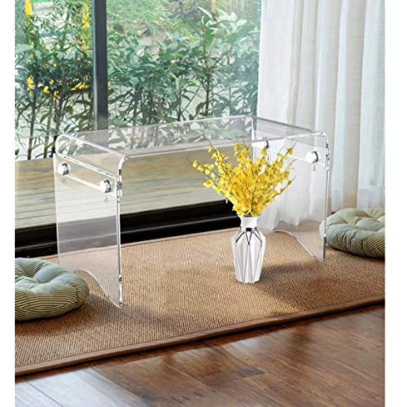 Flat Packed Waterfall Acrylic Laptop Stand Table, Clear Bed Breakfast Table/Occasional Side Small Tables - Image 1