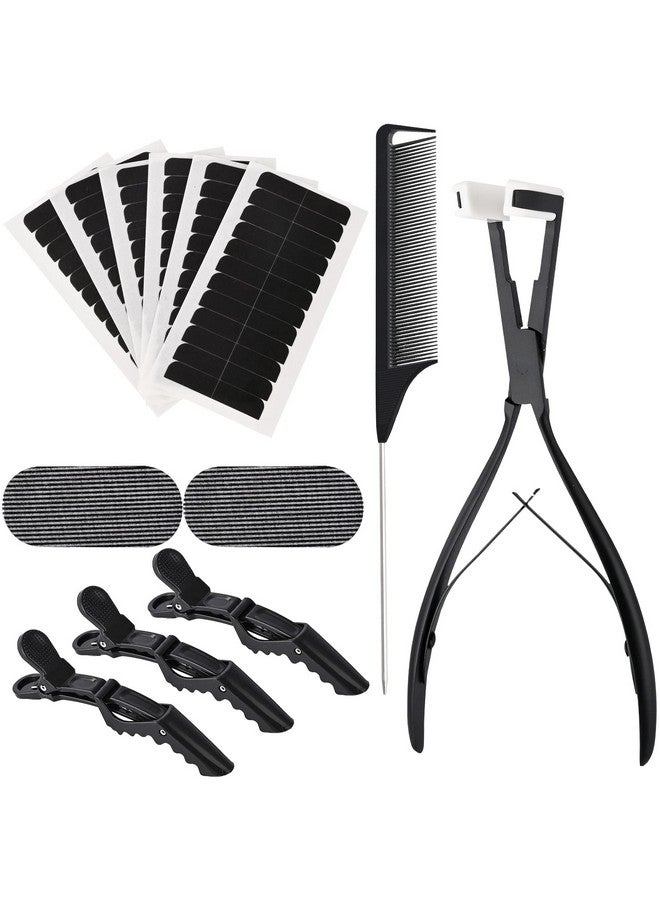 Ehdis مجموعة أدوات تمديد الشعر شريط لاصق أدوات ختم الشعر كماشة سطح مسطح أدوات تمديد الشعر مع شريط لاصق بديل مزدوج الجوانب (أسود) - Image 2