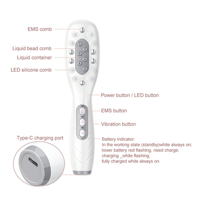 Electric Scalp Massager Comb with Microcurrent Hair Growth and Color Light Therapy, White - Image 4
