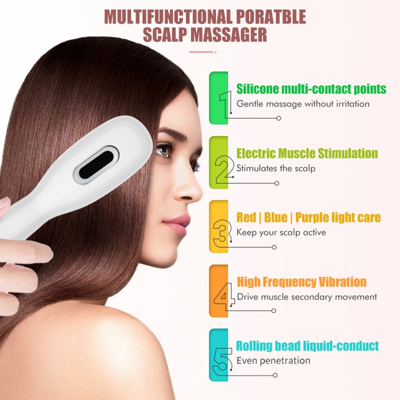 Electric Scalp Massager Comb with Microcurrent Hair Growth and Color Light Therapy, White - Image 2
