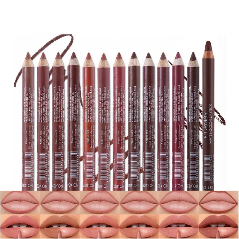 Matte Lip Liner Set, 12 Colors Brown Tone Natural Lip Makeup, Ultra Fine Lip Liner & Eyeliner Set, Creamy, Long Lasting, High Pigmented Pencil, Various Shades of Brown - Image 1