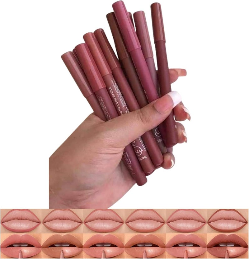 Matte Lip Liner Set, 12 Colors Brown Tone Natural Lip Makeup, Ultra Fine Lip Liner & Eyeliner Set, Creamy, Long Lasting, High Pigmented Pencil, Various Shades of Brown - Image 3