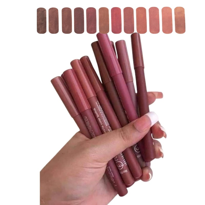 Matte Lip Liner Set, 12 Colors Brown Tone Natural Lip Makeup, Ultra Fine Lip Liner & Eyeliner Set, Creamy, Long Lasting, High Pigmented Pencil, Various Shades of Brown - Image 4