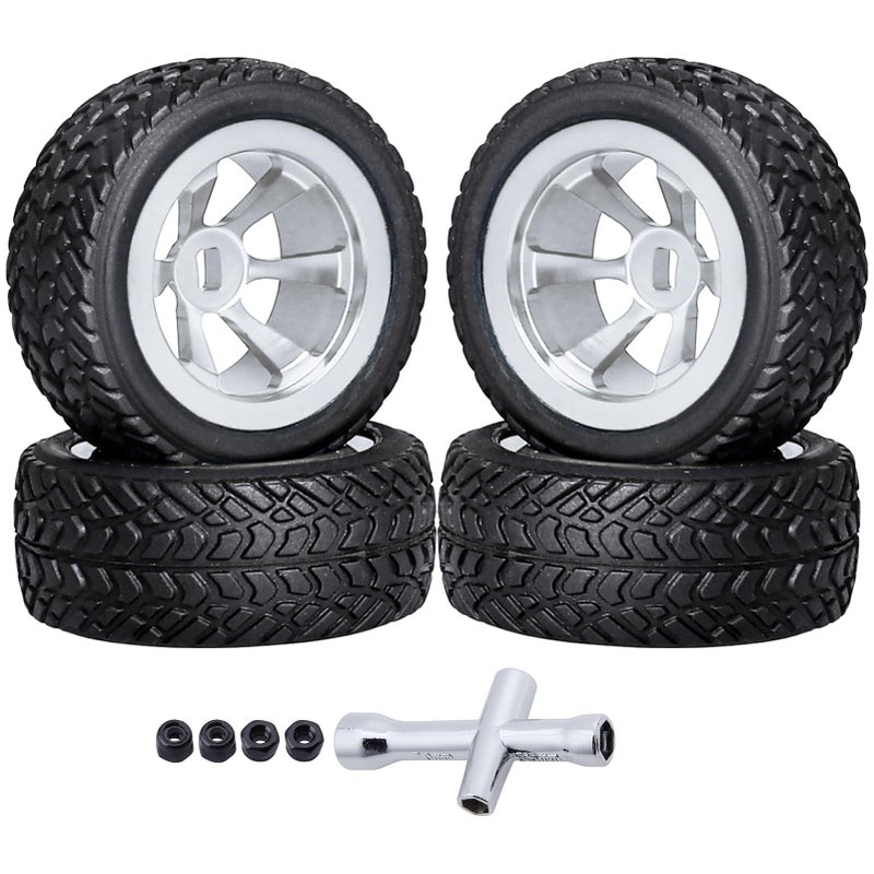 Hobbypark HobbyPark Glued 1/28 Tires & Aluminum Wheels for Wltoys K969 K989 P929 Mini Car, Set of 4 (Silver) - Image 1